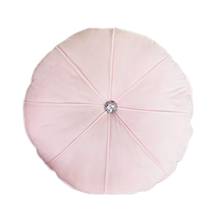 Perna decorativa rotunda, Catifea, 35cm, roz deschis, umplutura din puf, moale