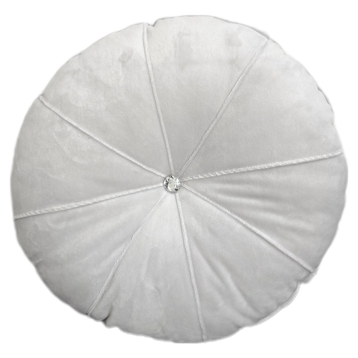 Perna decorativa rotunda, Catifea, Umplutura puf, 35 cm, Gri deschis