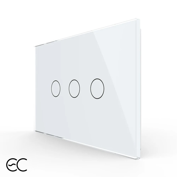 Intrerupator triplu cu touch Livolo din sticla, standard Italian, protocol ZigBee EC, Alb