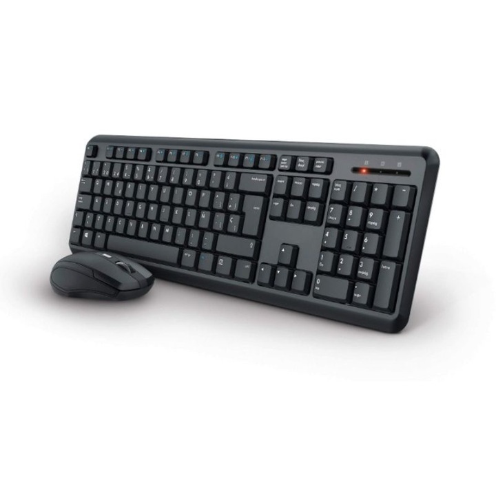 Tastatura si Mouse Fara Fir LiTech® QWERTY Spaniola, Taste Silentioase, 13 Taste Office & Multimedia, Un Singur Receptor USB, Compatibil Windows/Mac/PC/Laptop, Design Ergonomic, Ideal Birou