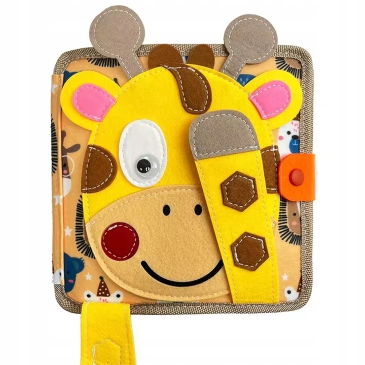 Montessori 7 az 1-ben oktató érzékszervi könyv, 8 oldal, 3d, kivehető elemekkel, zsiráf mintával, 21 x 21 x 8 cm, barna