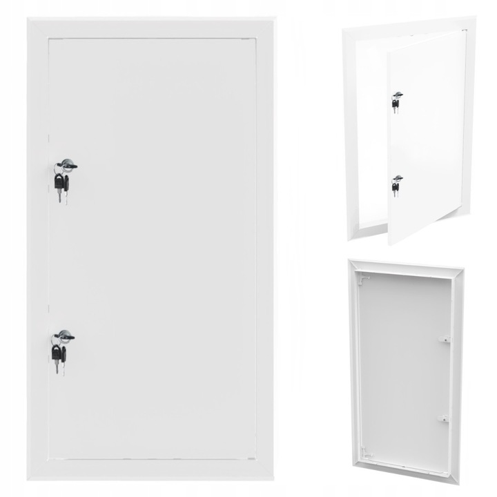 Usa metalica de revizie pentru instalatii: apa, canalizare, gaz, incalzire centrala, pentru inchidere si inspectie, rezistenta si usor de instalat, cu sistem de inchidere cu cheie 60x100, Alb