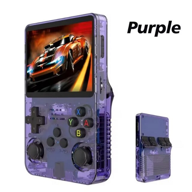 Consola de Jocuri Portabila, Ecran HD de Inalta Calitate de 3, 5 Inch, Design Compact, cu Card de 128 Gb inclus in Consola, Rezolutie de 1280 x 720, Procesor RK3326 /ARM 64bit Cortex-A35 CPU up to 1.5GHz, Baterie 3500 mah, Wi-Fi, mufa C, culoare Purple