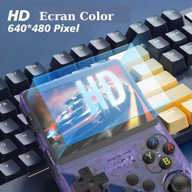 Consola de Jocuri Portabila, Ecran HD de Inalta Calitate de 3, 5 Inch, Design Compact, cu Card de 128 Gb inclus in Consola, Rezolutie de 1280 x 720, Procesor RK3326 /ARM 64bit Cortex-A35 CPU up to 1.5GHz, Baterie 3500 mah, Wi-Fi, mufa C, culoare Purple