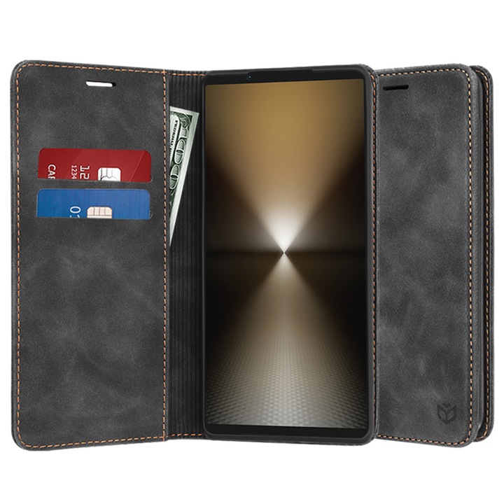 Husa tip carte pentru Sony Xperia 1 VI, inchidere magnetica, Accesorio Confy Cover, Negru