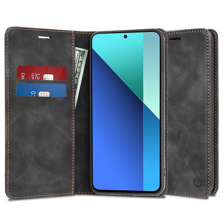 Husa tip carte pentru Xiaomi Redmi Note 13 4G, inchidere magnetica, Accesorio Confy Cover, Negru