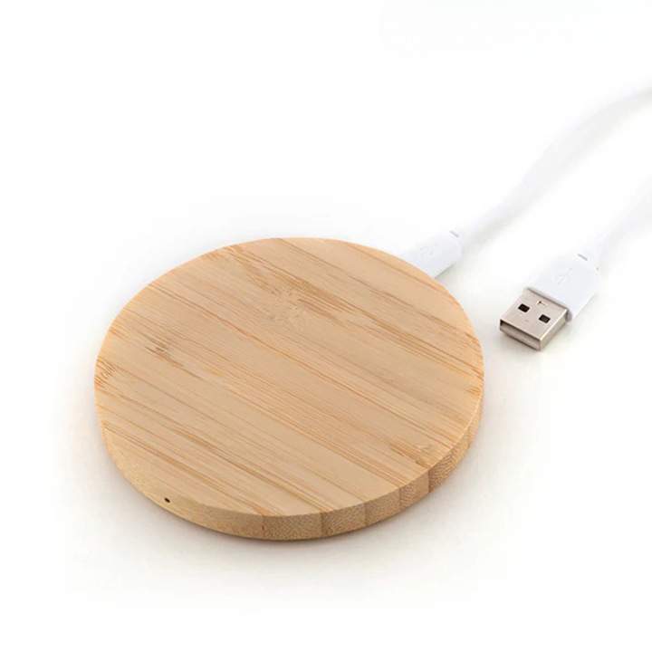 Incarcator wireless Wirber01 pentru telefon, lemn bambus, alimentare USB