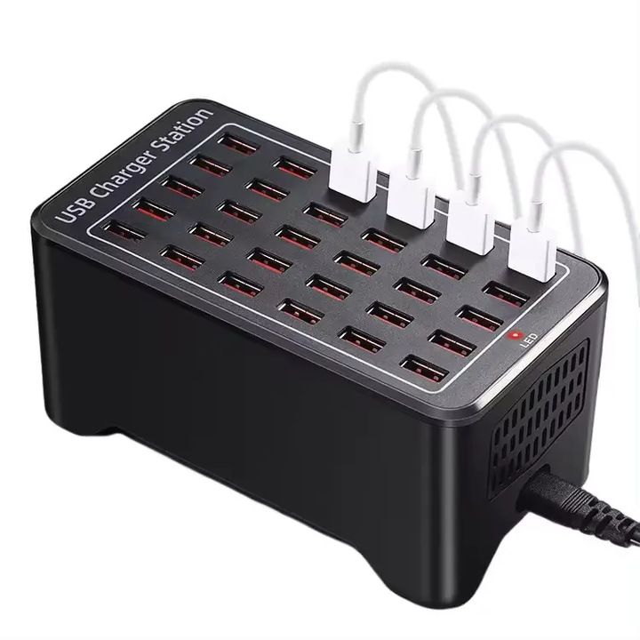 Станция за зареждане с 30 USB порта 5V 30A и вентилатор, 150W, интелигентно откриване за множество устройства, телефони, таблети