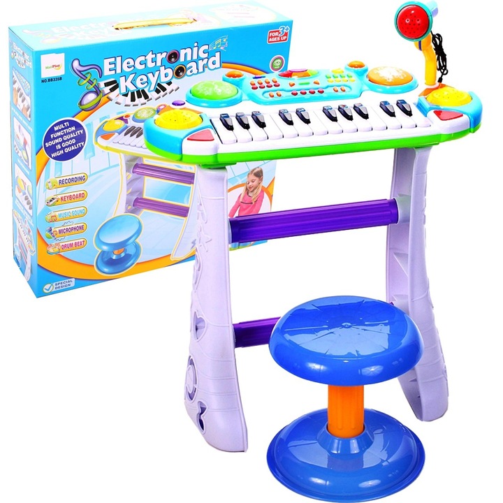 Set orga de jucarie MalPlay cu scaun si microfon de karaoke