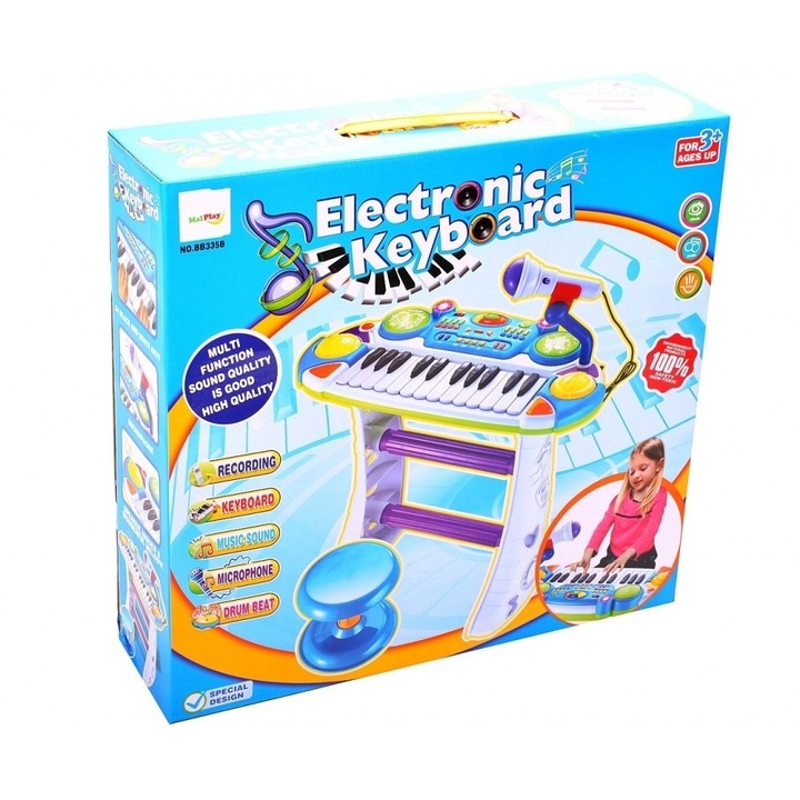 Set orga de jucarie MalPlay cu scaun si microfon de karaoke