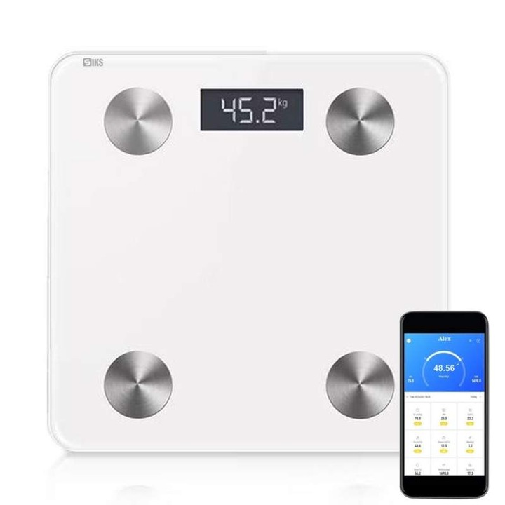 Cantar Electronic Inteligent De Baie SIKS Ecran De Sticla Securizata, Suporta Maxim 180 Kg, Electronic Cu Aplicatie Smart, Corporal, Digital Iluminat, Termometru, Baterii, SMART11, Alb