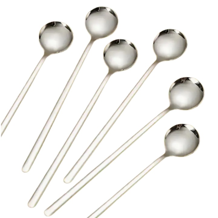 Set lingurite rotunte, lungi pentru cafea, din inox 17.2 cm - 6 piese