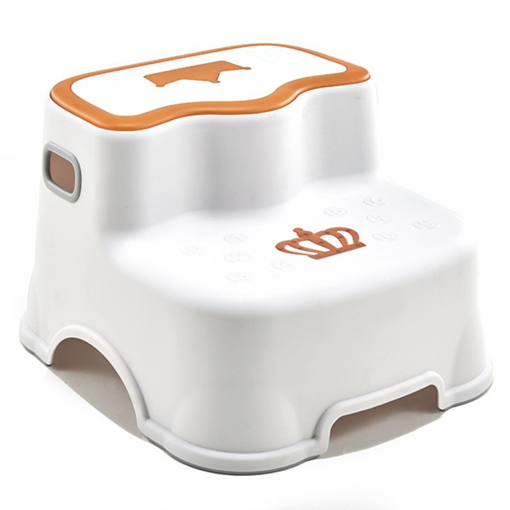 Детско стъпало, с две степени за тоалетна, баня и кухня, Табуретка, Стълба, DARO, Бяло/Кафяво