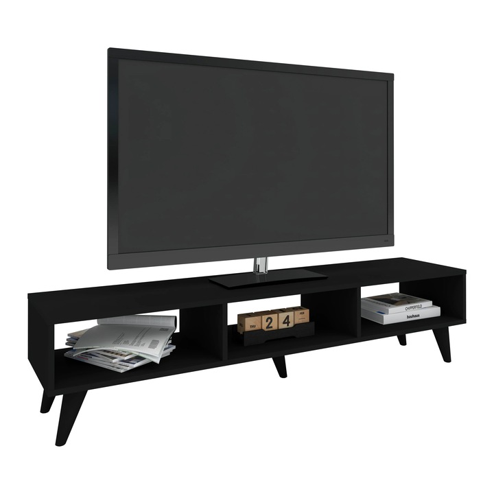 Comoda TV haaus Tirro V2, Negru, 150 x 35 x 35 cm