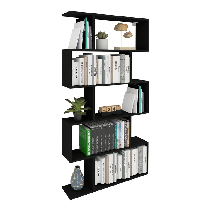 Biblioteca haaus Kimo, 5 Casete, Negru, 90 x 20 x 160 cm