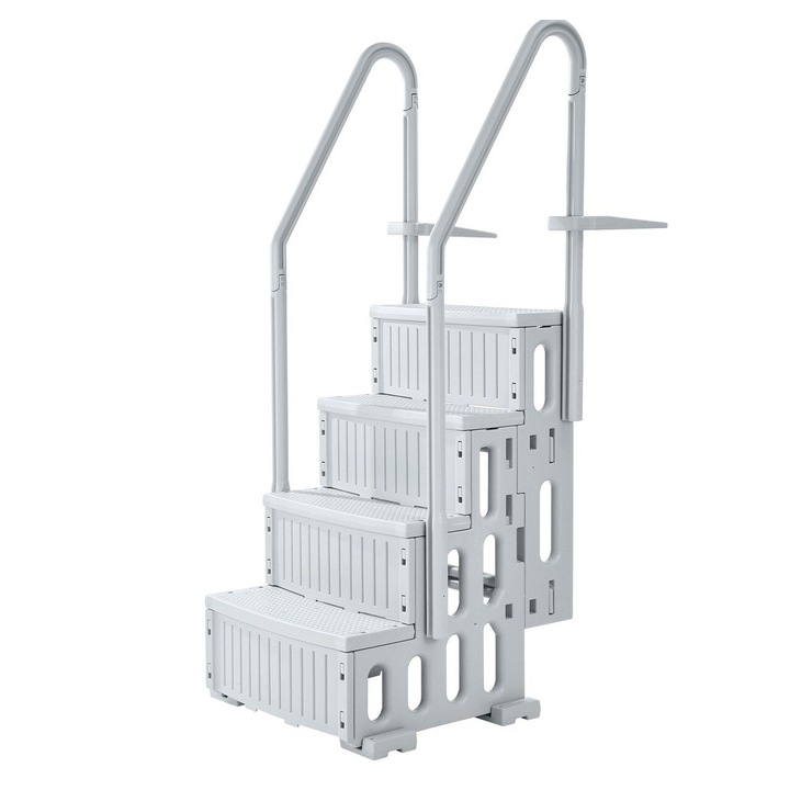 Medence létra, 4 lépcsős, dupla korlát, max 180 kg, méretek 874 x 808 x 1985 mm, szürke