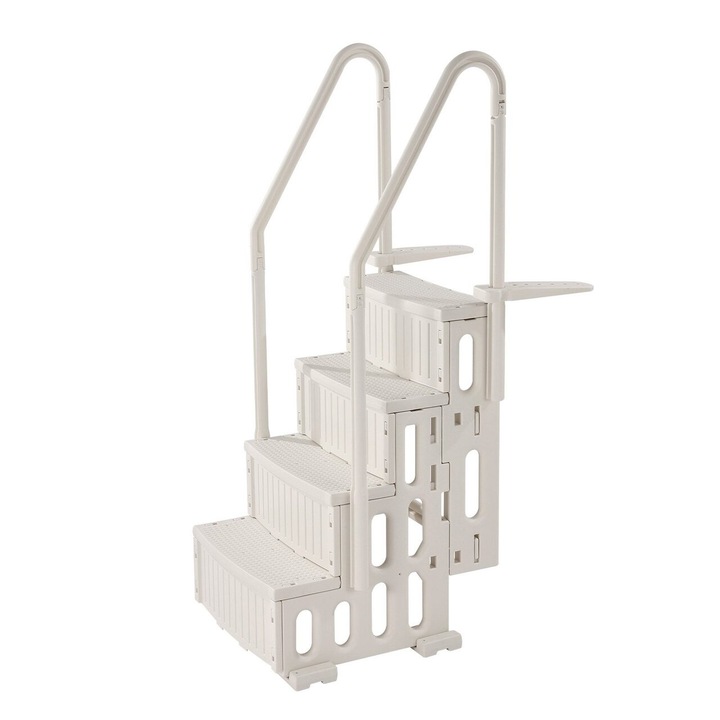 Úszómedence létra, 4 lépcsős, dupla korlát, max 180 kg, méretek 874 x 808 x 1985 mm, fehér