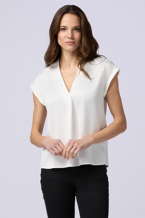 OLTRE, Bluza de satin cu decolteu in V, Alb optic