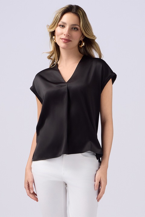 OLTRE, Bluza de satin cu decolteu in V, Negru