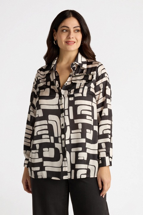 Fiorella Rubino, Camasa cu model geometric, Negru/Bej deschis, 42