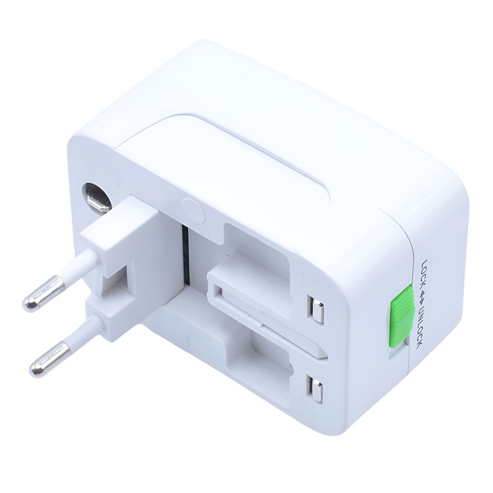 Adaptor pentru priza, din plastic, alb