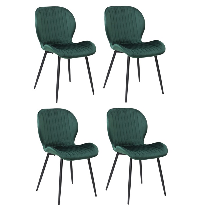 Set 4 scaune Opal verde, material textil, picioare metalice negre, 86x45 cm