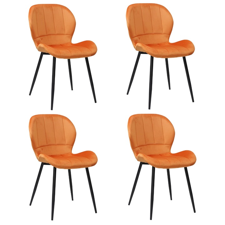 Set 4 scaune Topaz portocaliu, material textil, picioare metalice negre, 86x50 cm