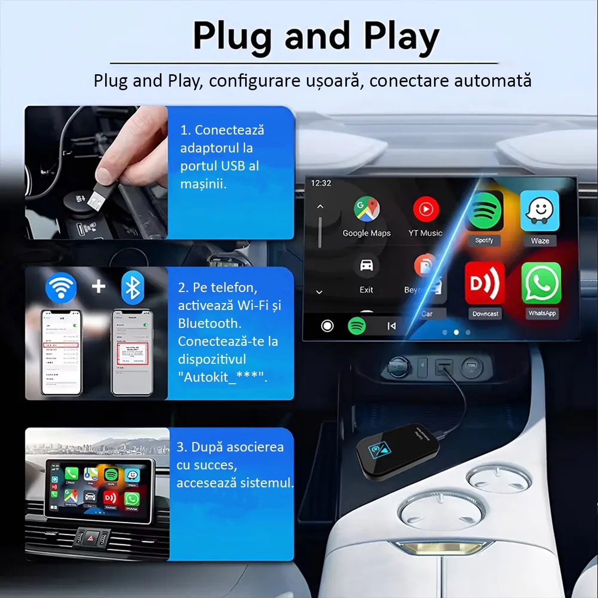 Adaptor Auto Wireless 2 in 1 Apple Carplay si Android Auto ENZIRO