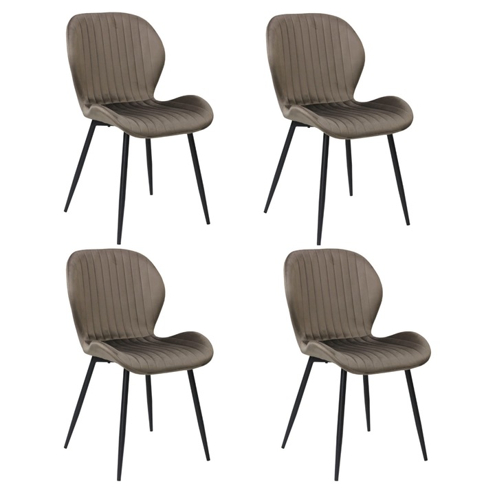 Set 4 scaune Opal maro, material textil, picioare metalice negre, 86x45 cm