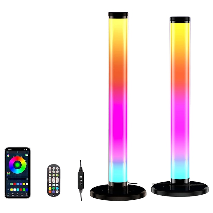 RGB LED светлинни ленти, иновативен дизайн с ротация на 360°, звукова синхронизация, дистанционно управление и Bluetooth управление, ефектни многоцветни ефекти за жизнена атмосфера