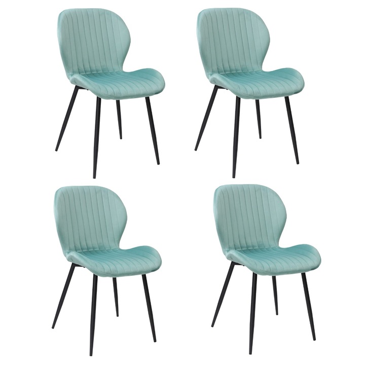 Set 4 scaune Opal verde fistic, material textil, picioare metalice negre, 86x45 cm