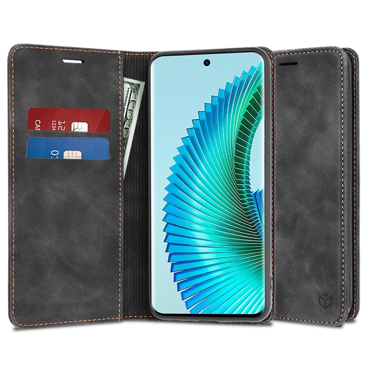 Husa Flip LeatherEco pentru Honor Magic6 Lite, Buzunar Card, Inchidere Magnetica Puternica, Piele ecologica, Negru