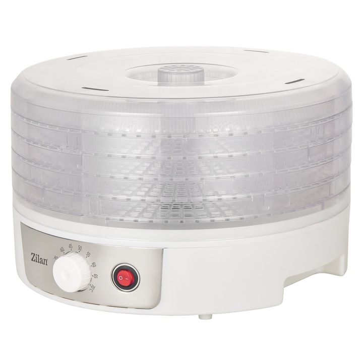 Deshidrator alimente Zilan ZLN2037, Putere 250W, Temperatura maxima 70° C, ALB
