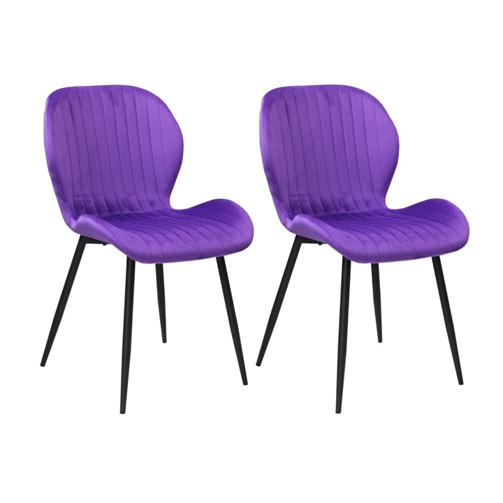 Set 2 scaune Opal mov, material textil, picioare metalice negre, 86x45 cm