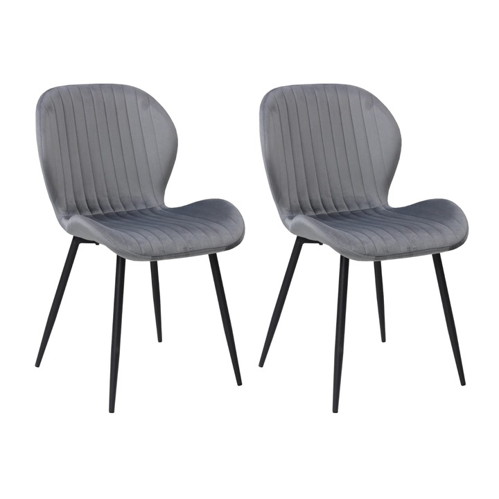 Set 2 scaune Opal gri, material textil, picioare metalice negre, 86x45 cm
