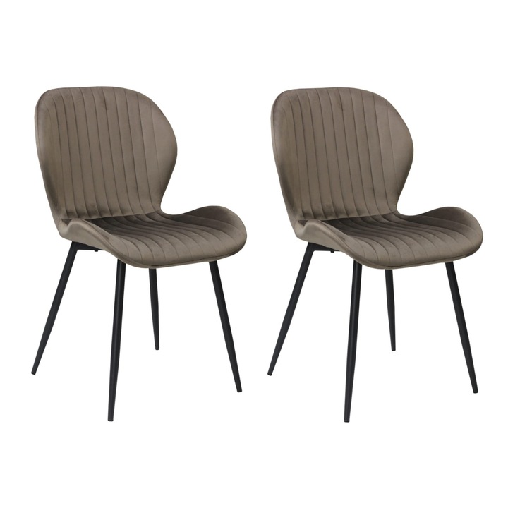 Set 2 scaune Opal maro, material textil, picioare metalice negre, 86x45 cm