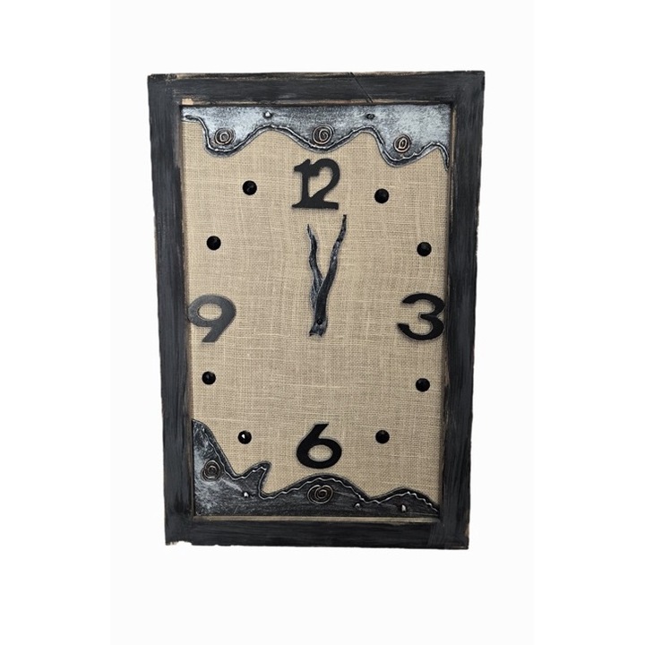 Ceas de perete, rama din lemn, aspect vintage