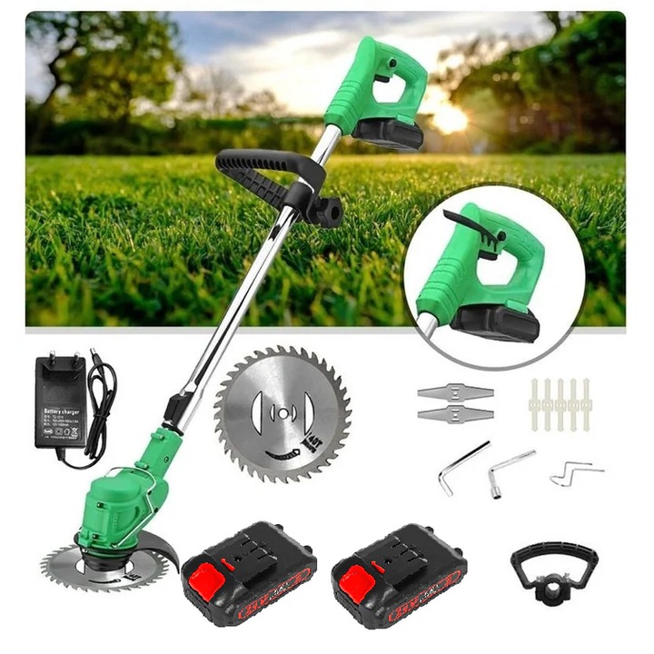 Motocoasa electrica NECO pentru Gradinarit, 2 acumulatori 24V, 1 statie incarcare, 18.000 RPM, multiple moduri de taiere, brat ajustabil, accesorii incluse, autonomie mare