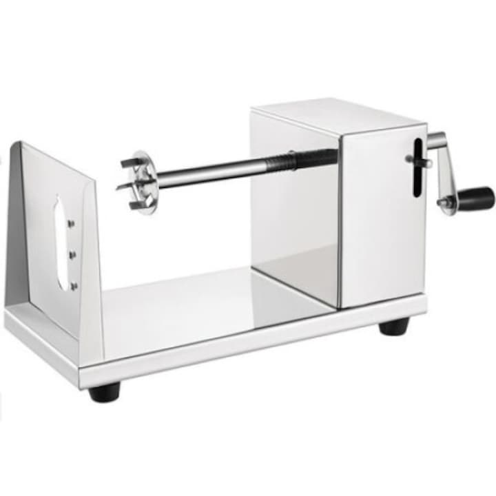 Feliator manual de cartofi WTO®, taietor spiralat pentru chipsuri de cartofi Tornado, 3 in 1 din otel inoxidabil, 2 lame incluse, 14 x 26.5 x 12 cm, Argintiu