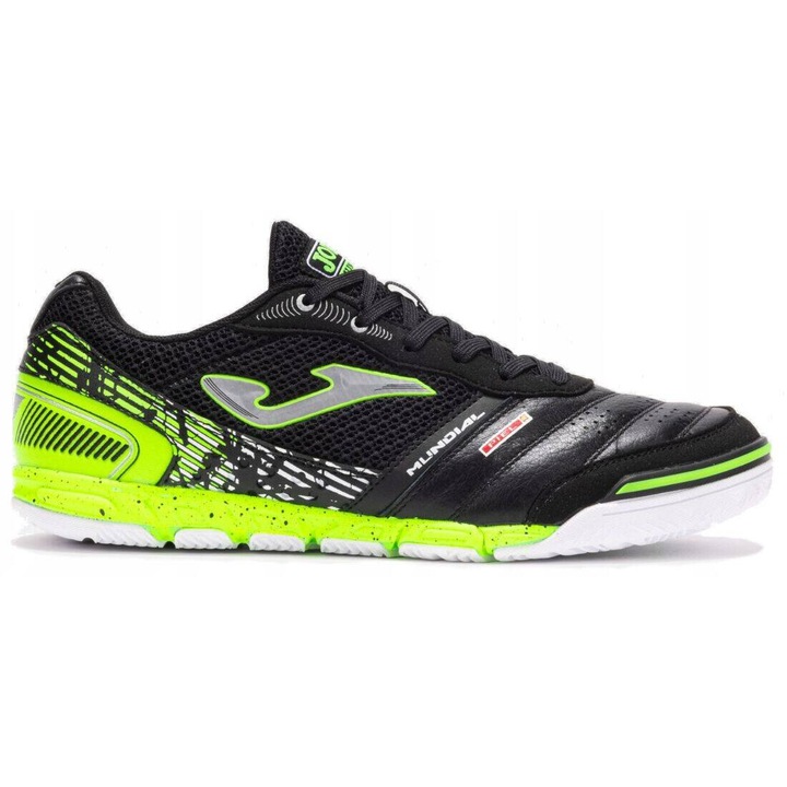 Pantofi futsal barbati Joma Mundial, piele naturala/piele ecologica, negru/verde