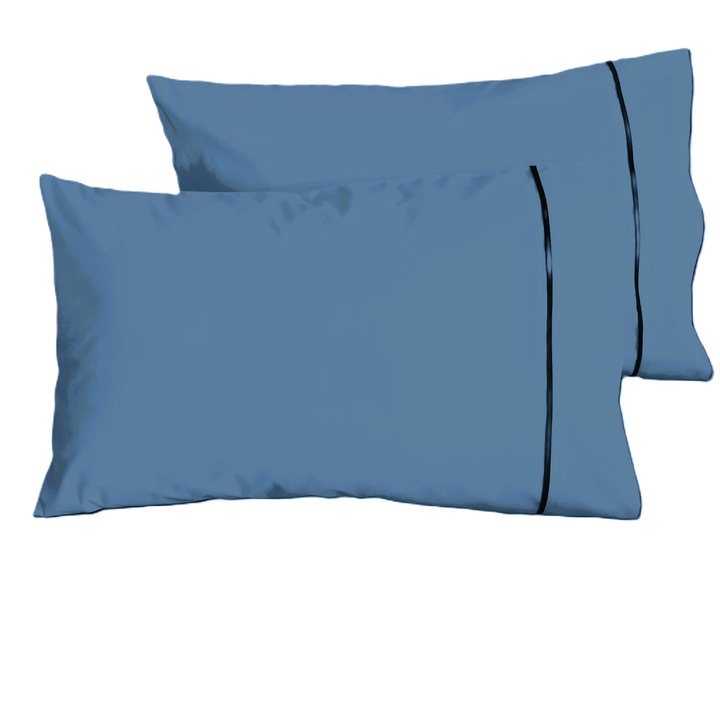 Комплект от 2 х Калъфка за възглавница с кант, 40 см x 80 см, Casa Bucuriei, синьо сиво, 100% памук, две страни