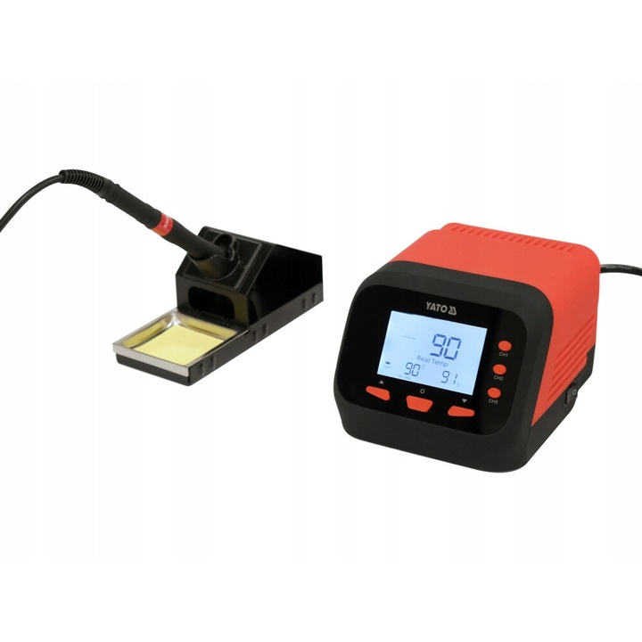 Станция за запояване Yato T12, 75W, LCD, функция за автоматично заспиване, 90-480°C, комплект от 4 отвора
