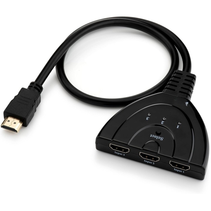 Превключвател 3-портов HDMI, поддръжка на 4K и 1080p, включен HDMI кабел, за едновременно свързване на три видео устройства, съвместим с PS4, Xbox, PC и Blu-ray конзоли