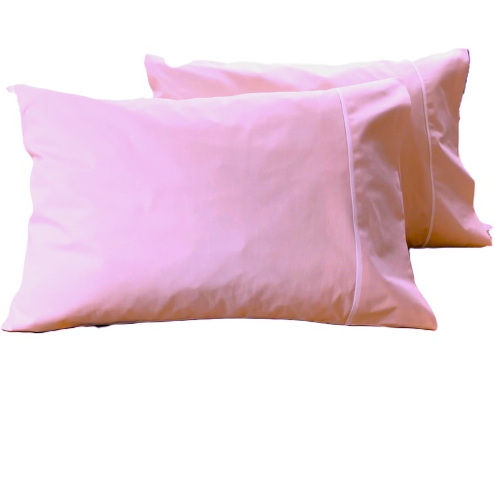 Set 2 x Fata de perna cu paspoal, 60 cm x 70 cm, Casa Bucuriei, roz prafuit, Bumbac 100%, doua fete