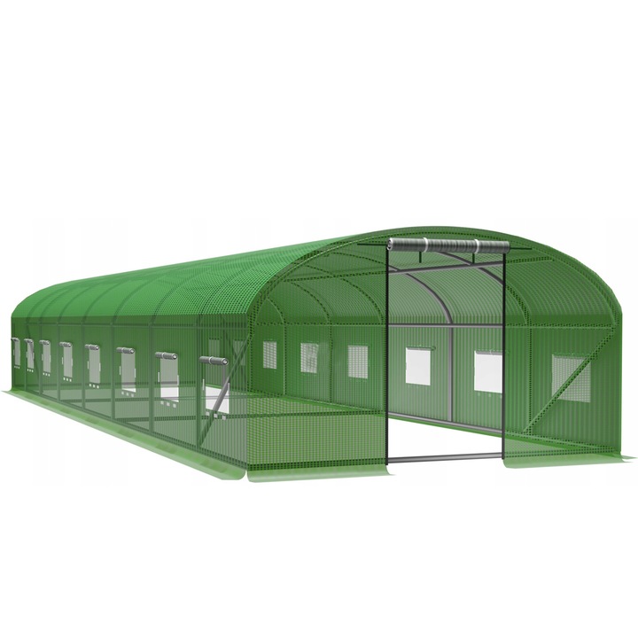 Sera de gradina, tip tunel cu cadru metalic, 400x1000 cm, verde, 40 metri patrati