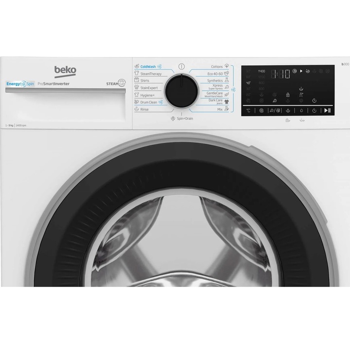 Masina de spalat rufe Beko B3WFU49415WBES, 9 kg, Clasa A, 1400 RPM, SteamCure, Iron Fast, Alb