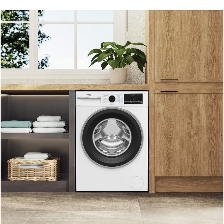 Masina de spalat rufe Beko B3WFU49415WBES, 9 kg, Clasa A, 1400 RPM, SteamCure, Iron Fast, Alb