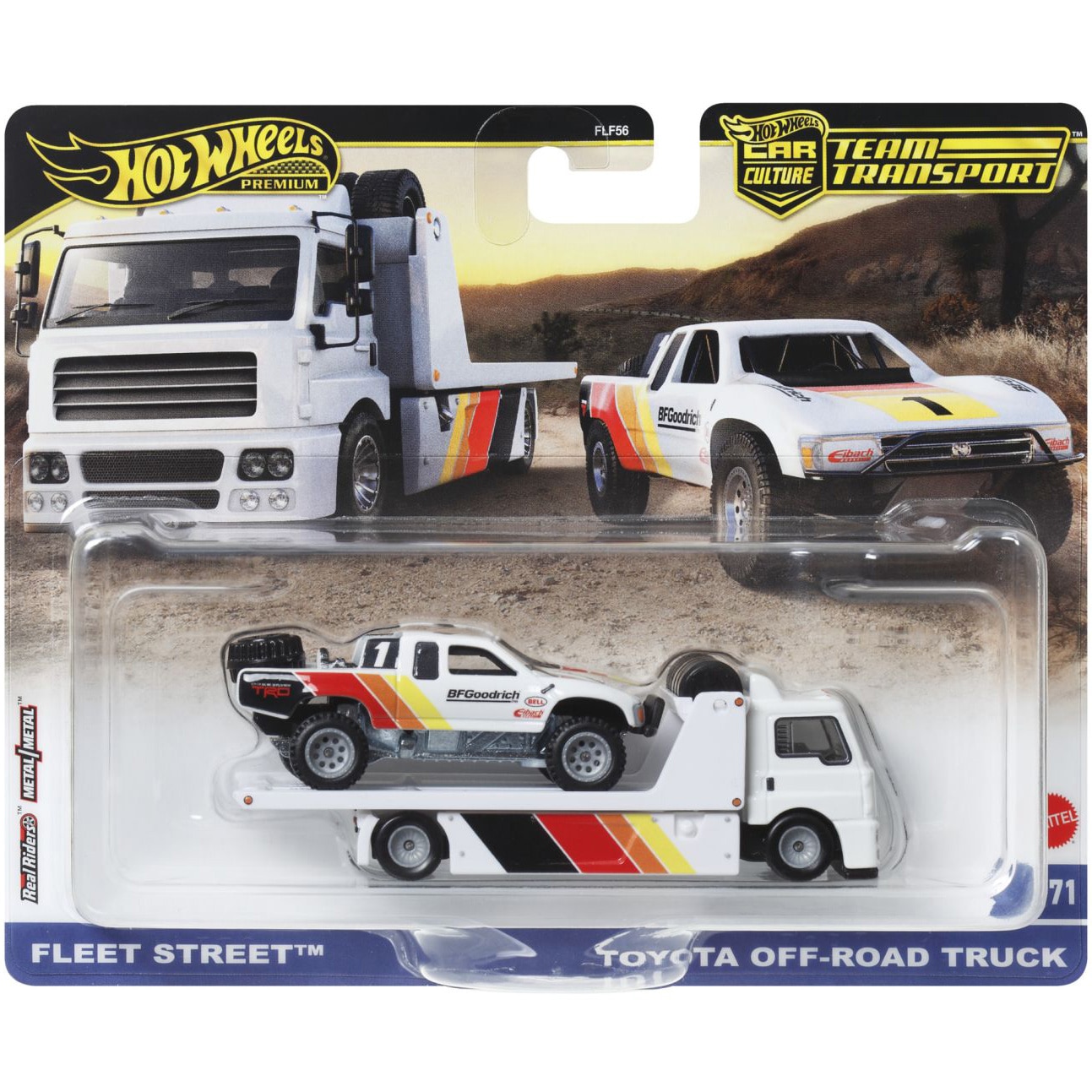 Set masinute Hot Wheels Car Culture - Team transport, Fleet Street cu masinuta Toyota Off-Road Truck, 1:64