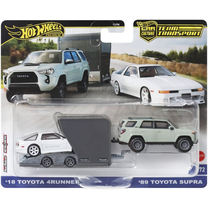 Set masinute Hot Wheels Car Culture - Team transport, Toyota 4Runner cu masinuta Toyota Supra, 1:64