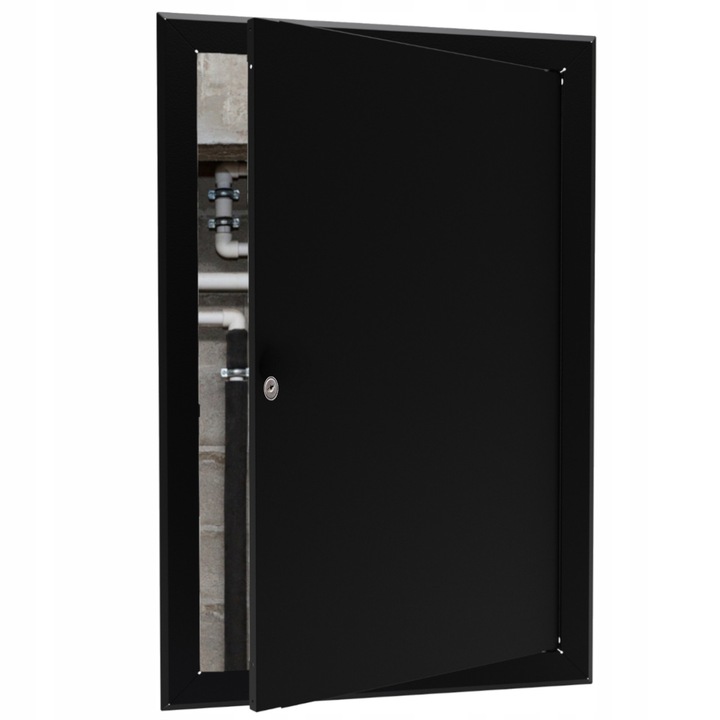 Usa metalica de revizie pentru instalatii: apa, canalizare, gaz, incalzire centrala, pentru inchidere si inspectie, rezistenta si usor de instalat, cu sistem de inchidere cu cheie, 60x80, Negru